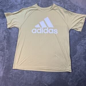 Adidas Shirt Mens Large Climalite Center Logo Short Sleeve Tee Exercise Tan